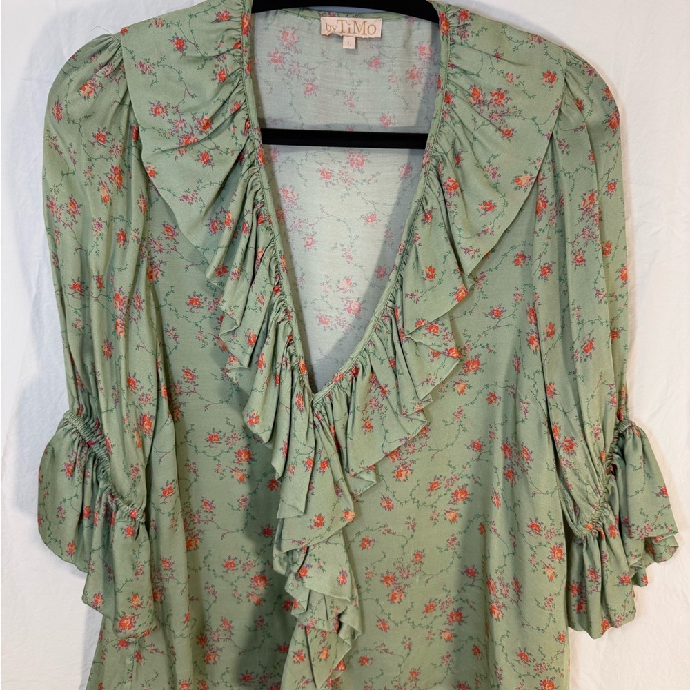 ByTimo boho Floral Ruffle Blouse - Green